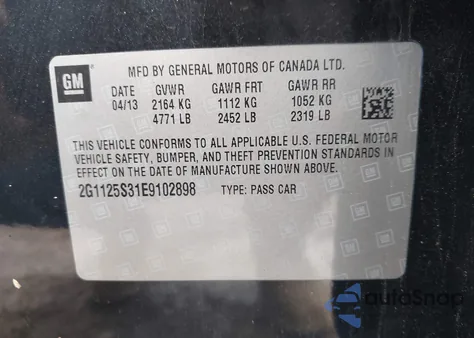 2014 Chevrolet Impala 2Lt from USA, damaged, VIN 2G1125S31E9102898